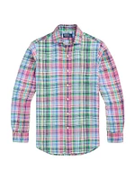 Classic Fit Plaid Linen Shirt