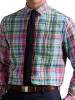 Classic Fit Plaid Linen Shirt