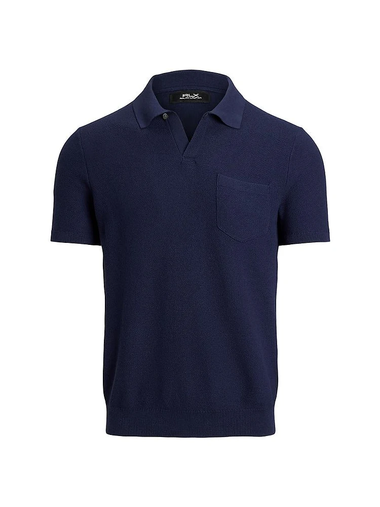 Mesh-Knit Performance Polo Sweater