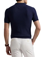 Mesh-Knit Performance Polo Sweater