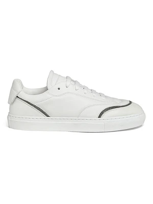 Monili-Trimmed Leather Low-Top Sneakers
