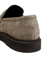Crocodile-Embossed Suede Penny Loafers