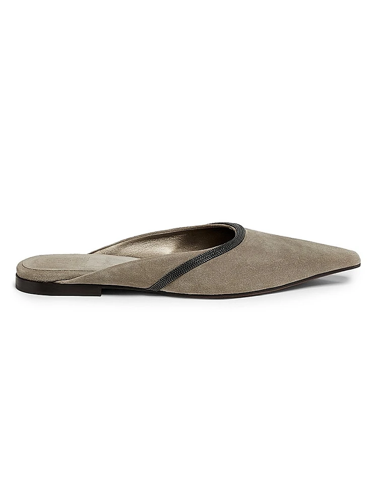 Monili-Trimmed Suede Mules