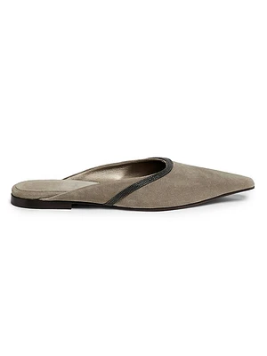 Monili-Trimmed Suede Mules