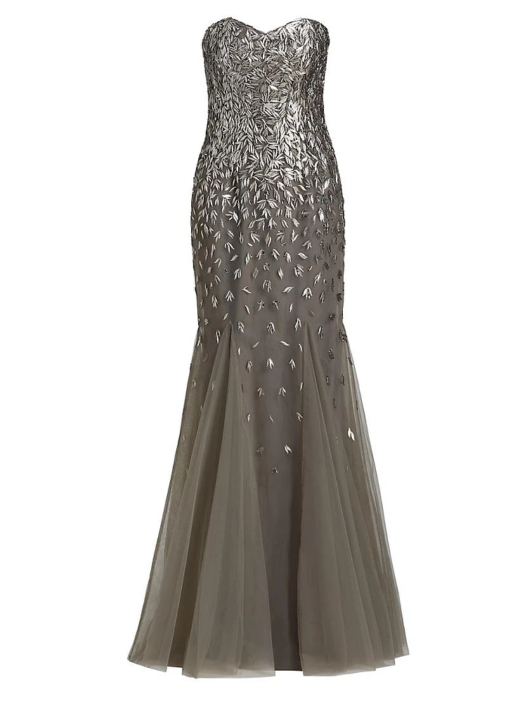 Embellished Tulle Strapless Gown