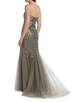 Embellished Tulle Strapless Gown