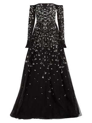 Embroidered Tulle Gown