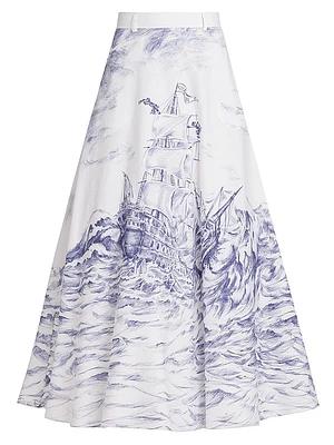 Printed Poplin A-Line Maxi-Skirt
