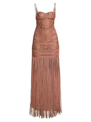 Macramé Bustier Fringe Gown