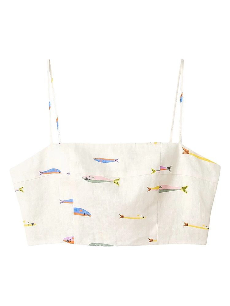 Federico Fish-Print Cotton Crop Top