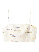 Federico Fish-Print Cotton Crop Top