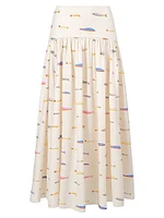 Procida Fish-Print Linen Maxi Skirt