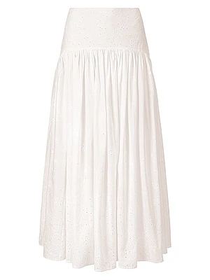 Procida Pleated Eyelet Maxi Skirt