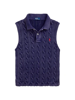 Cable-Knit Crop Polo Vest