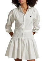 Cotton Broadcloth Paneled Button-Front Shirtdress