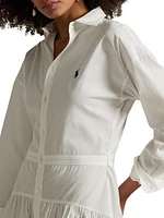 Cotton Broadcloth Paneled Button-Front Shirtdress