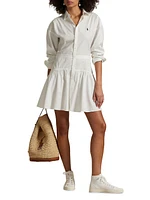 Cotton Broadcloth Paneled Button-Front Shirtdress