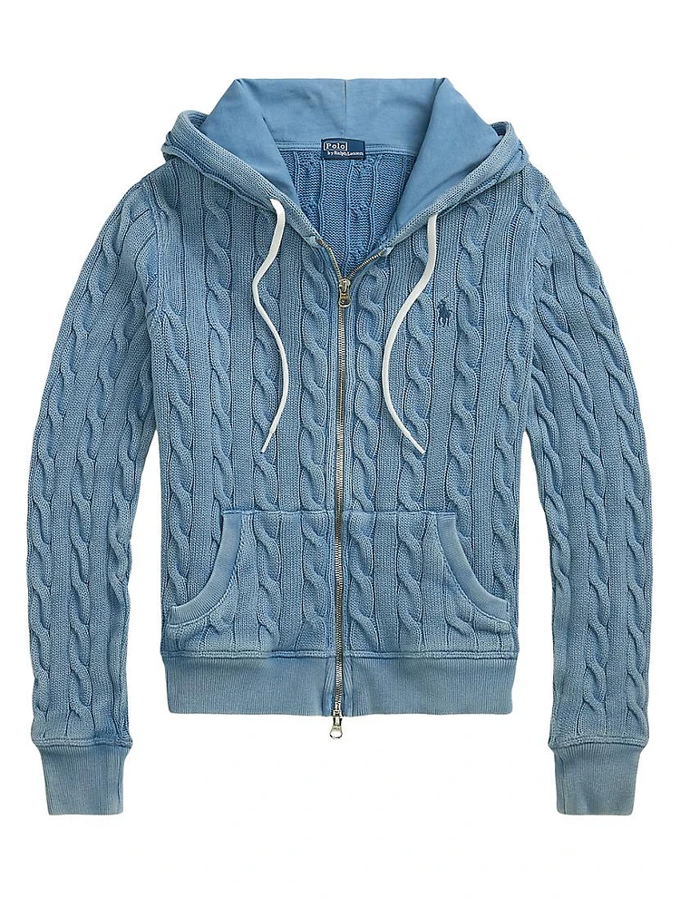 Cable-Knit Cotton Zip-Front Hoodie