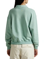 Cotton-Blend Fleece Long-Sleeve Polo Pullover