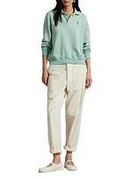 Cotton-Blend Fleece Long-Sleeve Polo Pullover