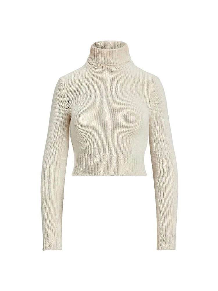 Silk Cropped Turtleneck Sweater