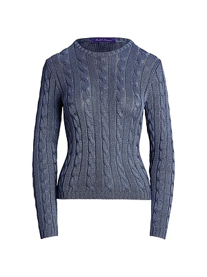 Crewneck Cable-Knit Silk Sweater