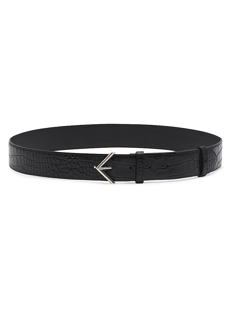 Signature Belt Crocodile-Effect Leather