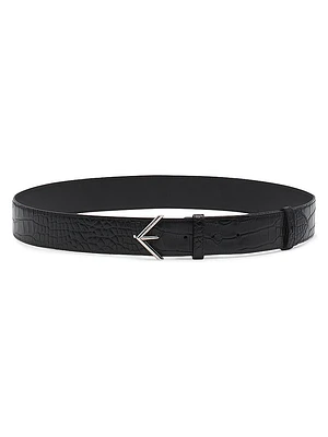 Signature Belt Crocodile-Effect Leather