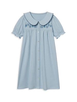 Little Girl's & Lexi Embroidered Cotton Jersey Shirtdress