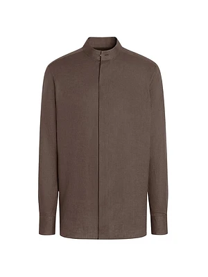 Pure Linen Stand Collar Shirt