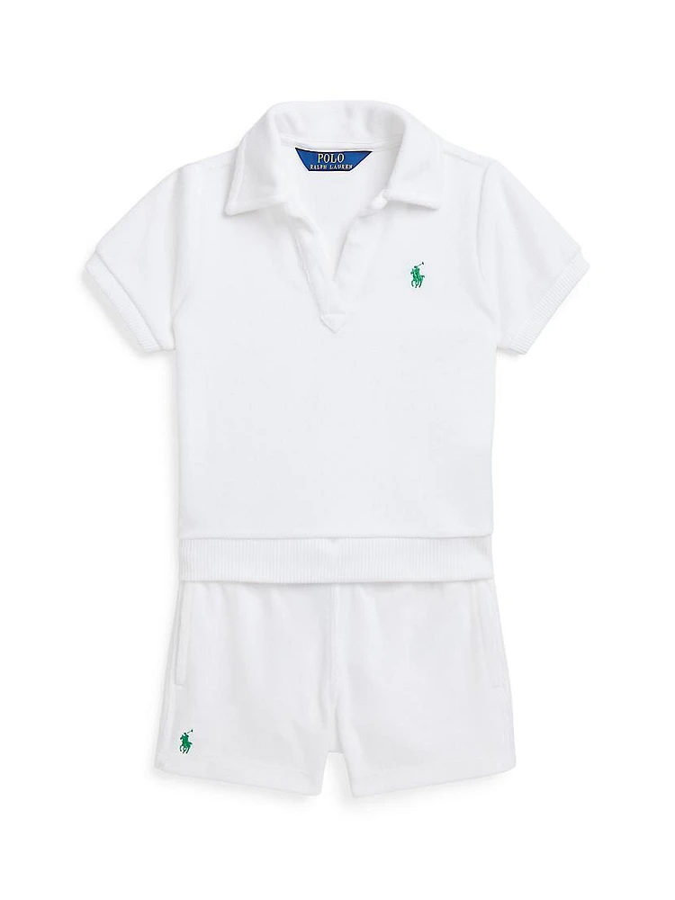 Little Girl's & 2-Piece Terry Polo Shirt Shorts Set