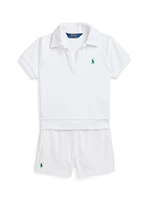 Little Girl's & 2-Piece Terry Polo Shirt Shorts Set