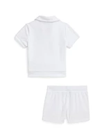 Little Girl's & 2-Piece Terry Polo Shirt Shorts Set