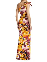 Gosia Floral Jersey One-Shoulder Gown