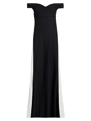 Goem Colorblocked Off-Shoulder A-Line Gown