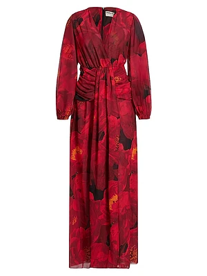 Simin Floral Chiffon Surplice Maxi Dress