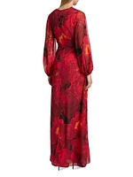 Simin Floral Chiffon Surplice Maxi Dress