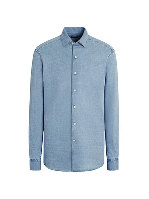 Bleached Cotton and Linen Denim Shirt