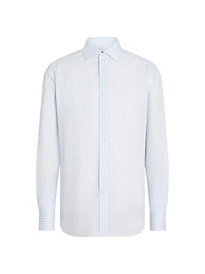 Macro-Striped Cotton and Linen Shirt