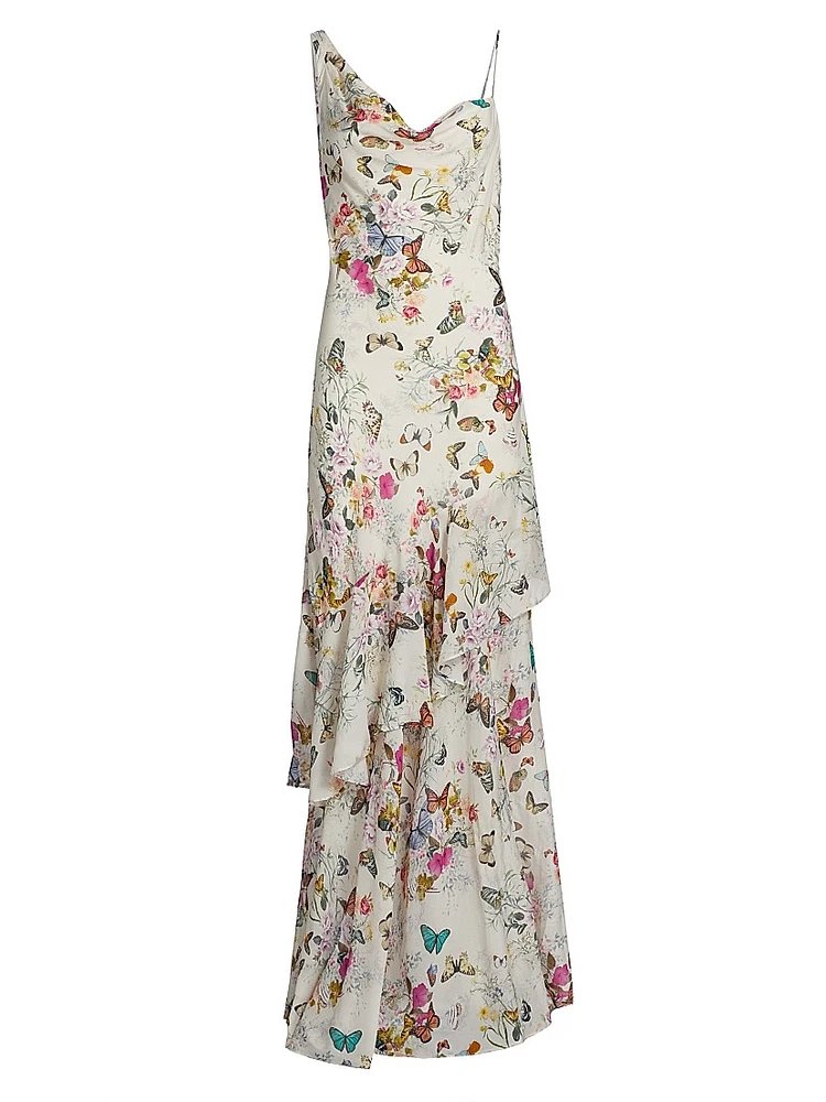Viola Floral Silk Asymmetric Gown