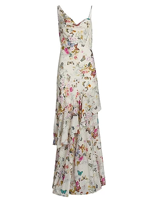Viola Floral Silk Asymmetric Gown