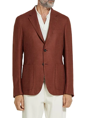 Macro-Checked Cashmere Silk and Linen Blazer