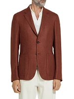 Macro-Checked Cashmere Silk and Linen Blazer