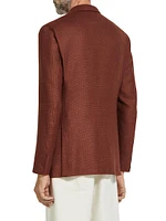 Macro-Checked Cashmere Silk and Linen Blazer