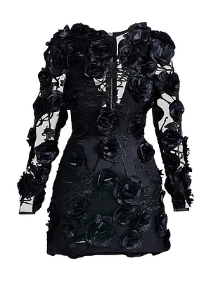 Aonia Embellished Floral Mesh Minidress