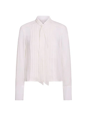Patti Pleated Tie-Neck Cotton-Silk Blouse