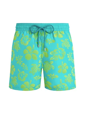 Tropical Turtle Packable Flocked Swim Trunks