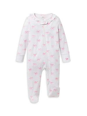 Baby Girl's Ruffle-Trim Bow Print Footie
