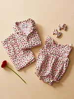 Baby Girl's Rose Print Shorts Pajama Set