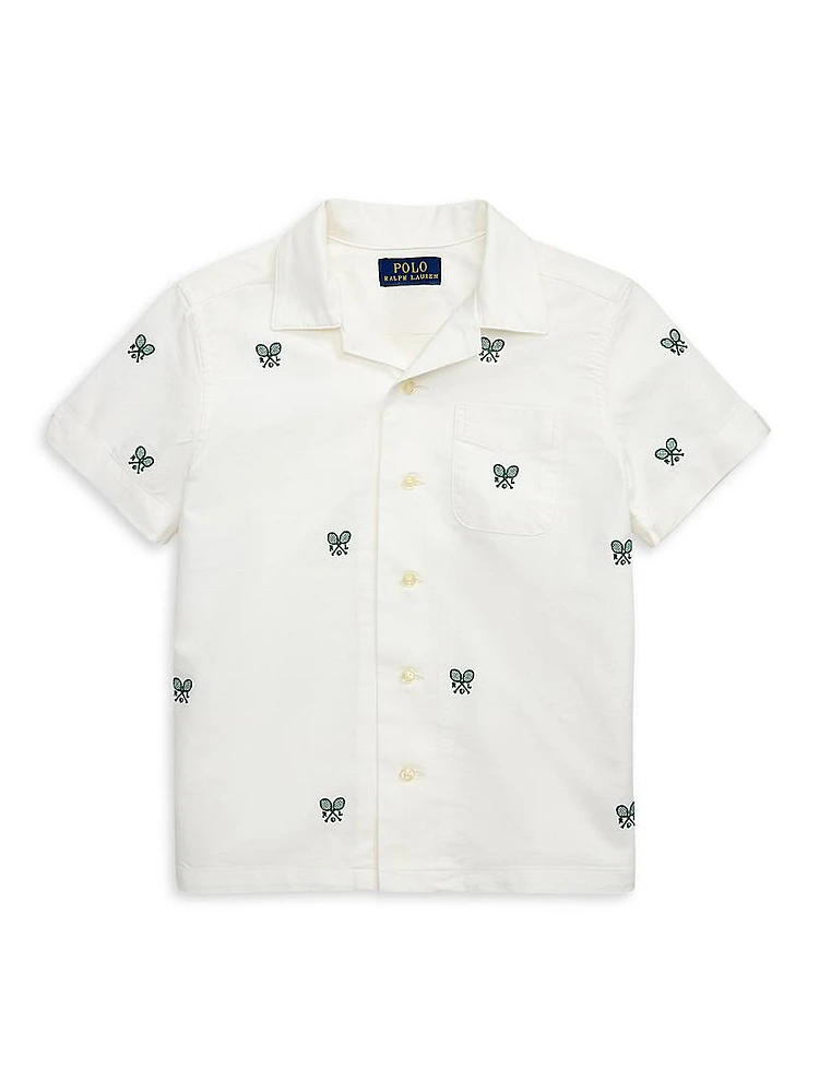 Little Boy's & Embroidered Oxford Short-Sleeve Shirt